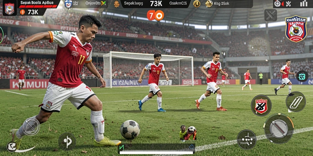 Tangkapan layar gameplay menarik dari 73K yang menunjukkan aksi sepak bola seru.