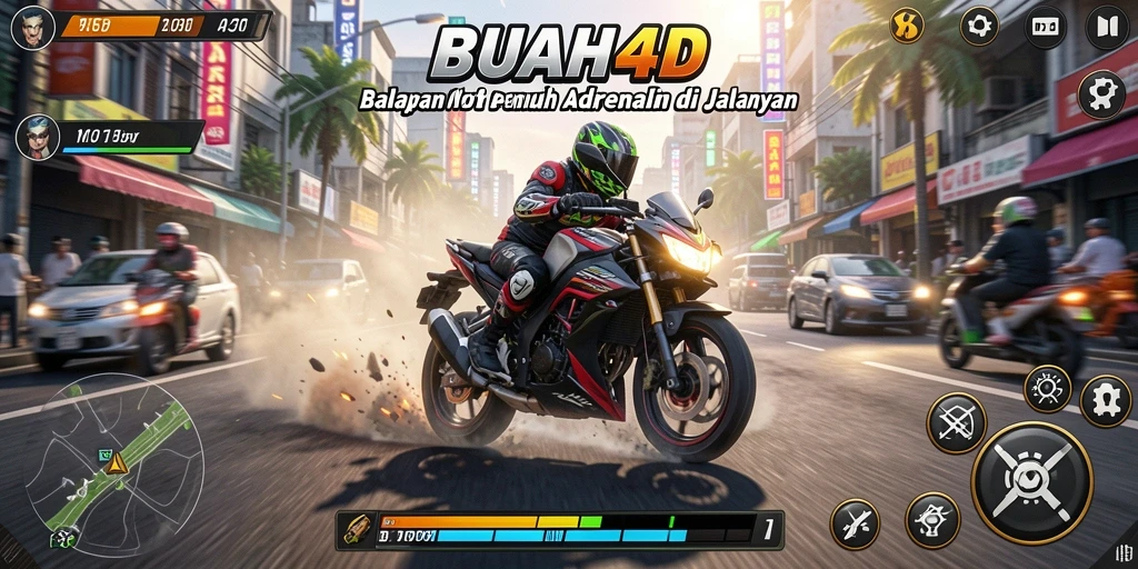 Tampilan gameplay BUAH4D yang menegangkan di lintasan balap.
