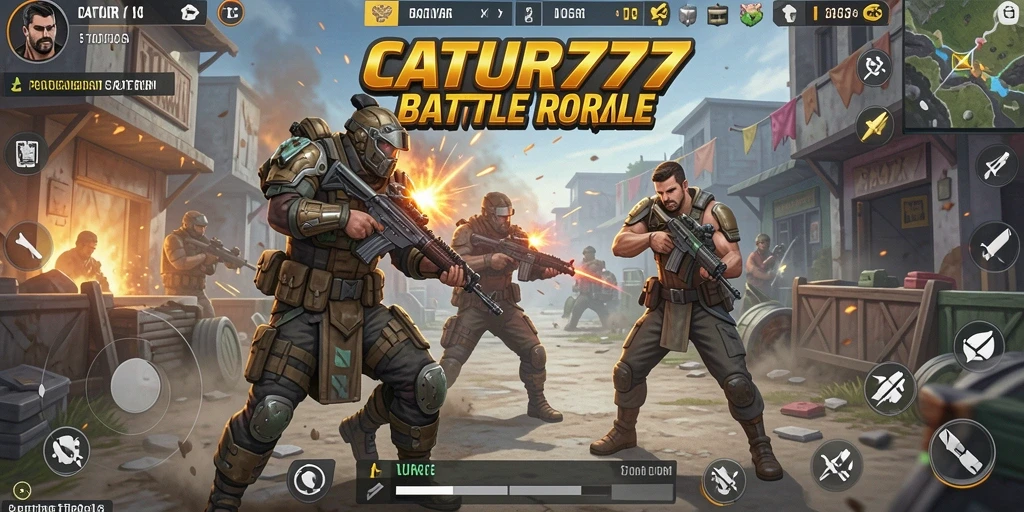 Screenshot menunjukkan pertarungan mendebarkan dalam gameplay Battle Royale.