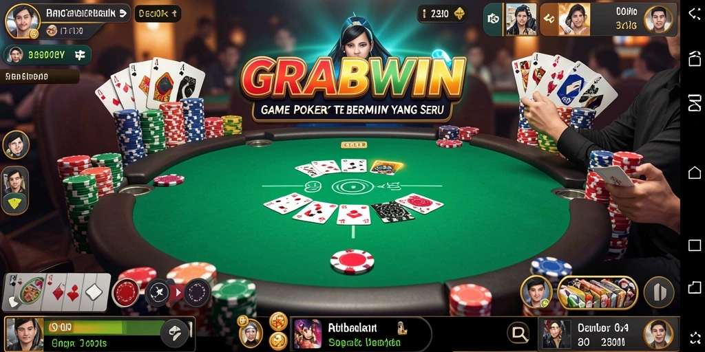 Screenshot GRABWIN menunjukkan tampilan meja Poker yang interaktif dan seru.