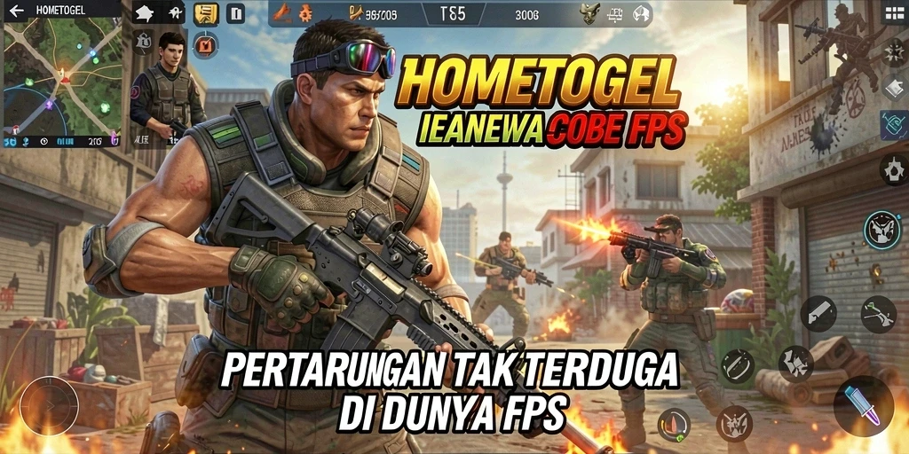 Screenshot gameplay HOMETOGEL menampilkan aksi tembak-menembak yang mendebarkan.