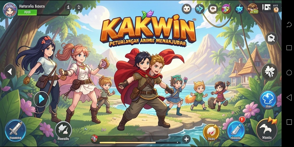Tampilan gameplay KAKWIN dengan karakter anime beraksi.