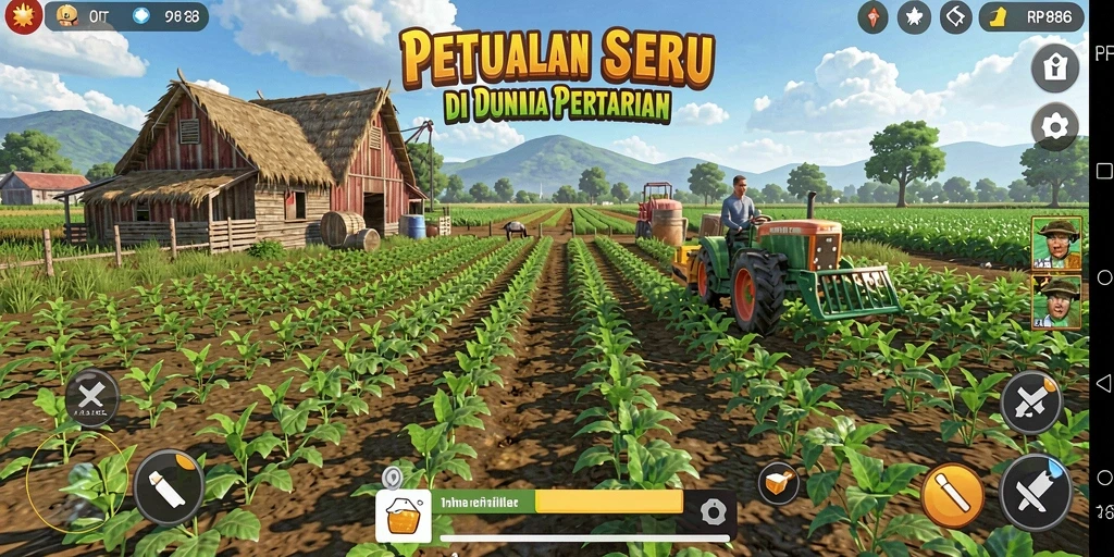 Screenshot RP886 menampilkan aktivitas seru di ladang pertanian.