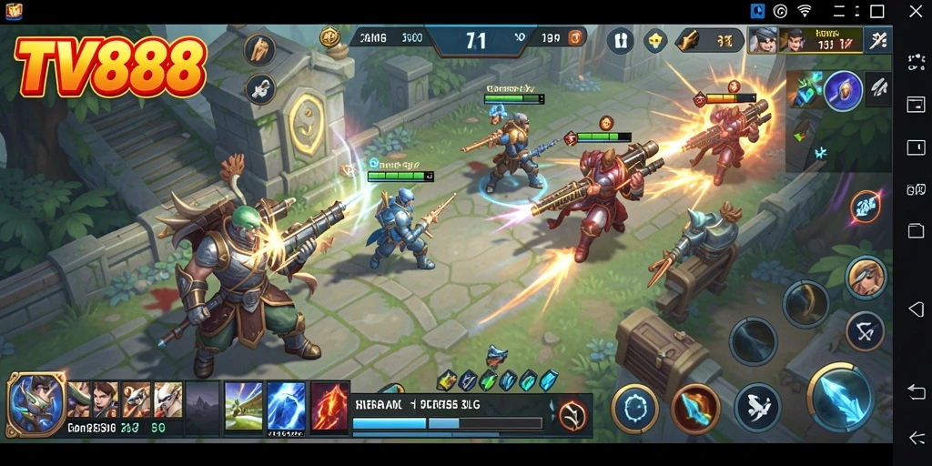 Tampilan utama gameplay TV888 menampilkan aksi pertempuran yang seru.