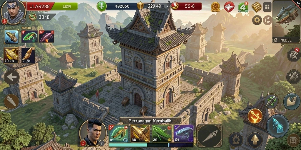 Screenshot ULAR288 menampilkan serangan menara yang spektakuler dalam Tower Defense.